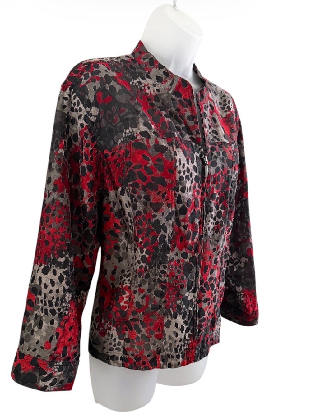 Ruby Rd. Abstract Red Black Animal Print Lightweight Jacket - Picture 3 of 9